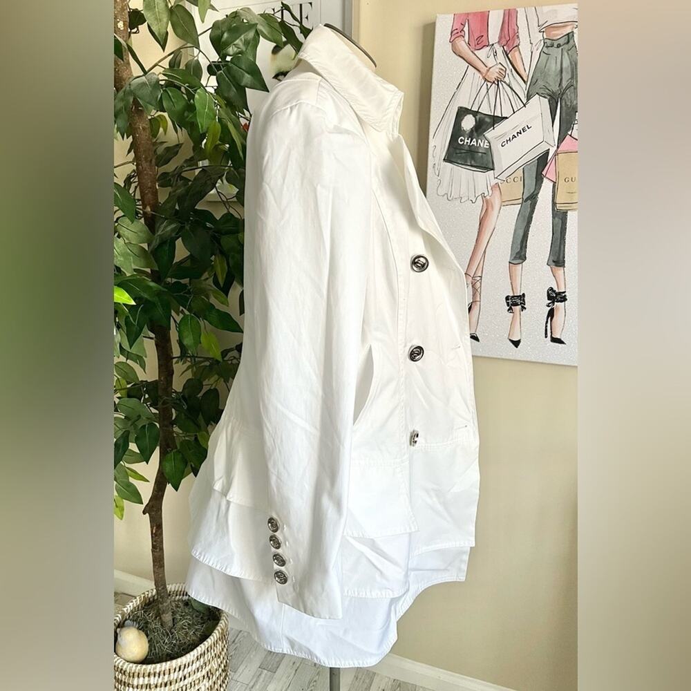 Calvin Klein Dressy White Ruffle Double Breasted Trench Coat Size Medium - Picture 5 of 9